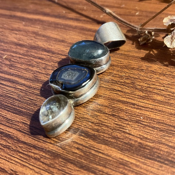 Labradorite, Geode Slice, and Quartz Pendant - Picture 2 of 10